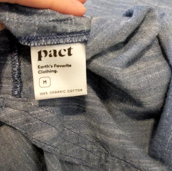 Pact Organic Cotton Chambray Blue Casual Short Sleeve Dress Size Medium - Picture 4 of 7